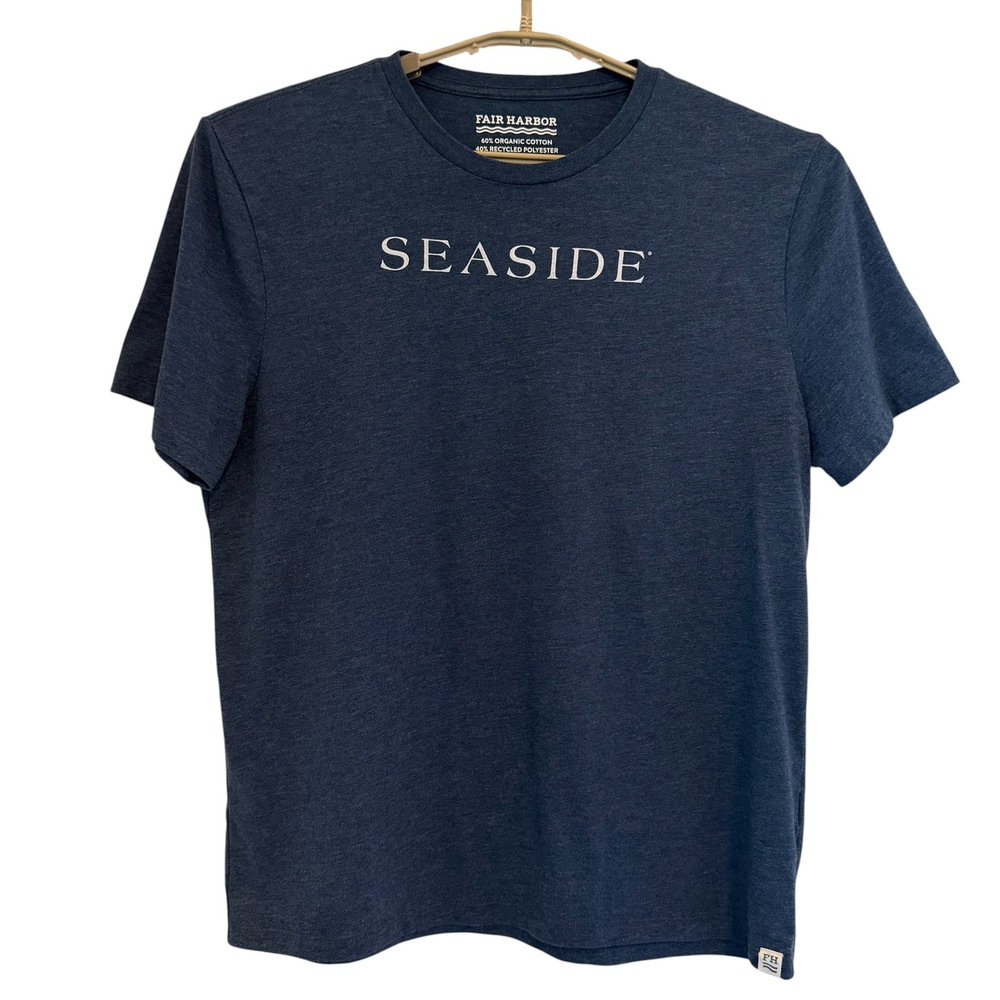 SEASIDE Fair Harbor T-Shirt Blue Organic Cotton Blend Graphic Womens Large Tee